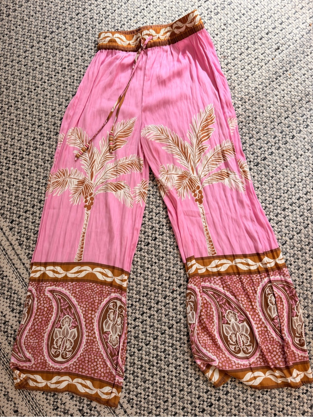 MAISON D'AMELIE Pink Satin Tropical Wide Leg Pant Women